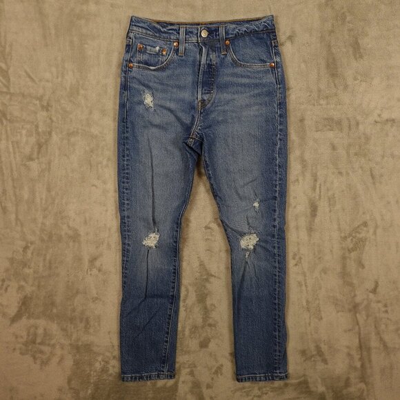 Levi's jeans 501 skinny women's 25 blue denim button fly red tab - Picture 1 of 15